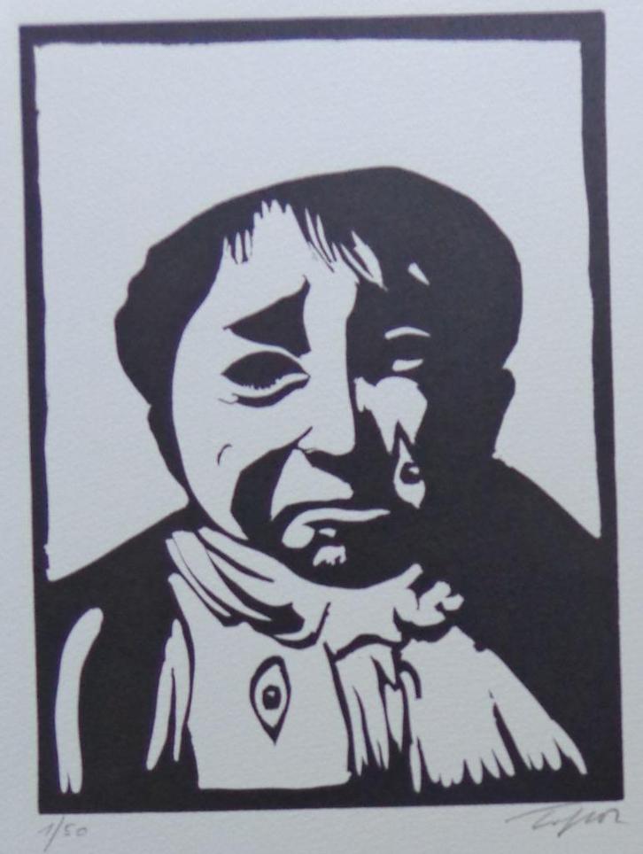 ROLAND TOPOR / KAFKA ONDERWERELD / ZW-W LINOSNEDE / 38x28cm, Antiek en Kunst, Kunst | Litho's en Zeefdrukken, Ophalen of Verzenden