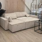Beige corduroy hoekbank, om te bouwen tot bed, Overige materialen, 250 tot 300 cm, 125 tot 150 cm, Velours côtelé