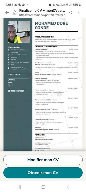 Je cherche du travail comme chauffeur CE