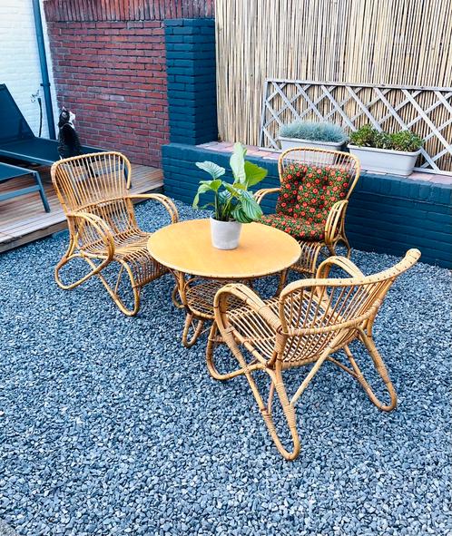 Prachtige set van 3 Rohe Rotan Fauteuils en een salontafel, Tuin en Terras, Tuinsets en Loungesets, Zo goed als nieuw, Tuinset