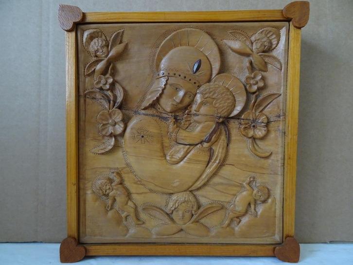 Houtsnijwerk Heilige Maria Madonna en kind A. Kistinsky 1968, Antiek en Kunst, Kunst | Beelden en Houtsnijwerken, Ophalen of Verzenden