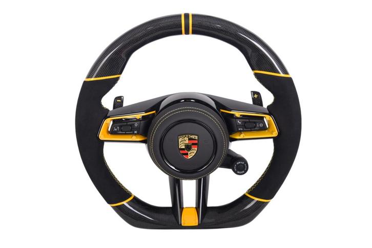 Porsche sportstuur Alcantara met gele accenten & carbon trim, Auto-onderdelen, Besturing, Porsche, Nieuw, Verzenden