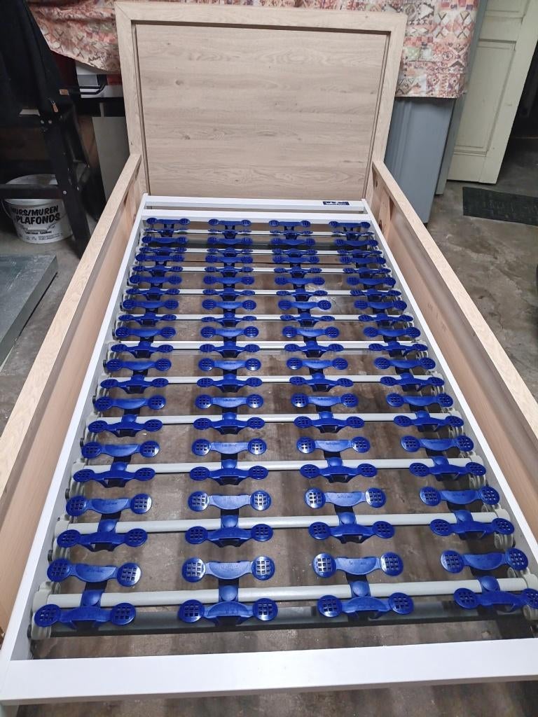 lit + sommier Lattoflex, 90 cm, Beige, Comme neuf, Enlèvement