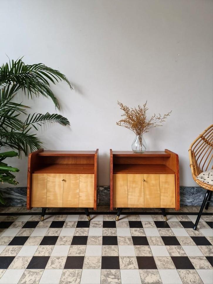 Vintage sixties nachtkastjes | kastjes | retro, Maison & Meubles, Chambre à coucher | Tables de chevet, Utilisé, Moins de 55 cm