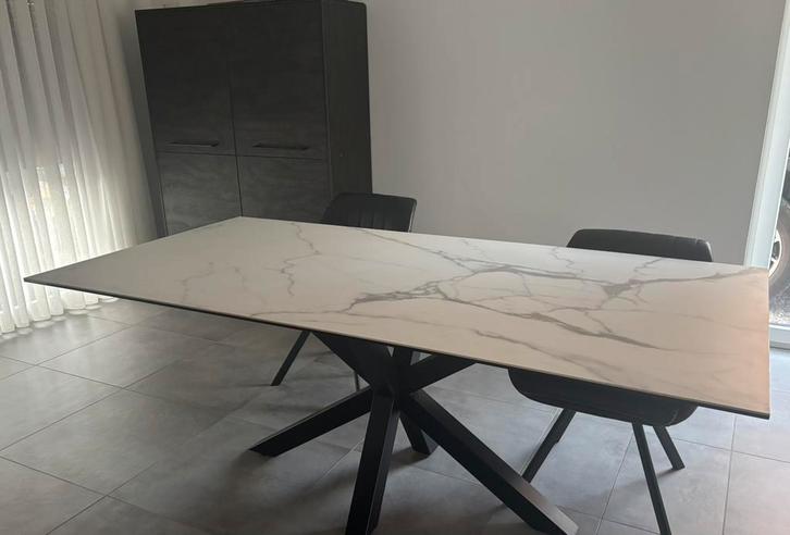 Eettafel Wit,Zwart, Maison & Meubles, Tables | Tables à manger, Comme neuf, Cinq personnes ou plus, Enlèvement