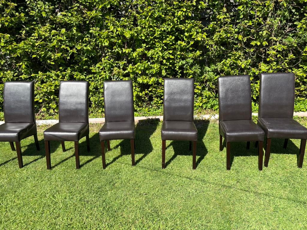 6 lederen stoelen, Ophalen, Gebruikt, Bruin, Leer