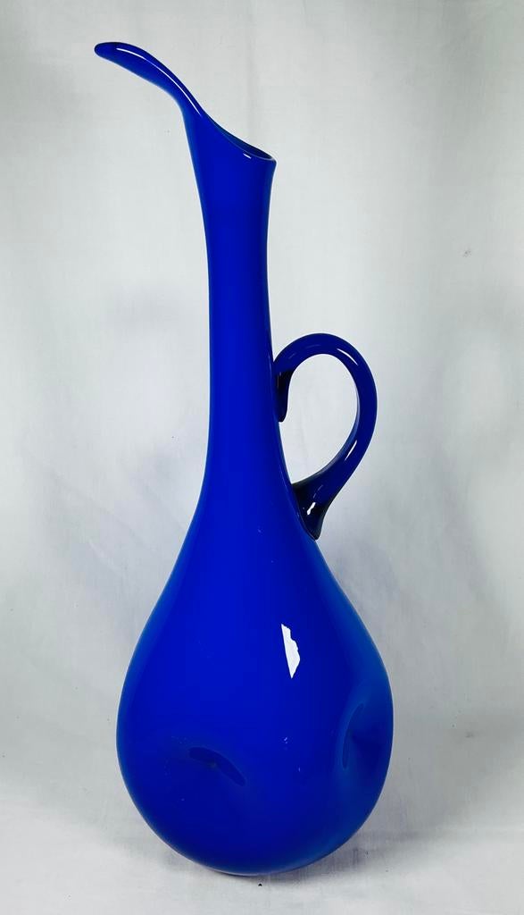 Grand vase vintage en verre bleu cobalt Empoli Italy, Enlèvement ou Envoi, Maison et Meubles
