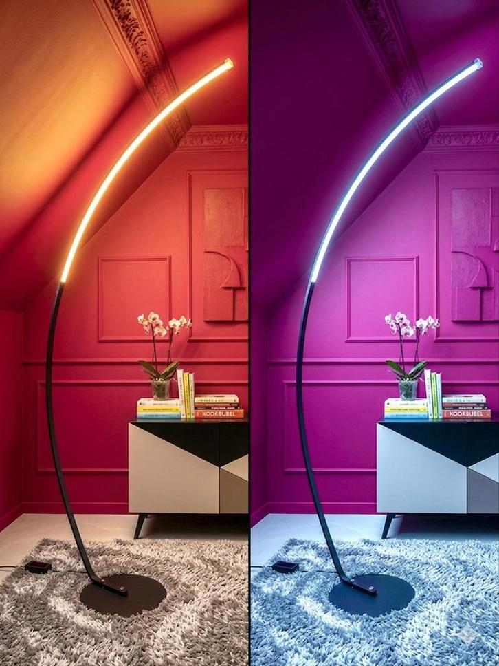 Design LED booglamp - dimbaar - warm & koud licht, Huis en Inrichting, Lampen | Hanglampen, Metaal, Ophalen