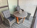 Terrastafel + 2 zetels, Jardin & Terrasse, Enlèvement, Comme neuf, Rond, Bois de teck