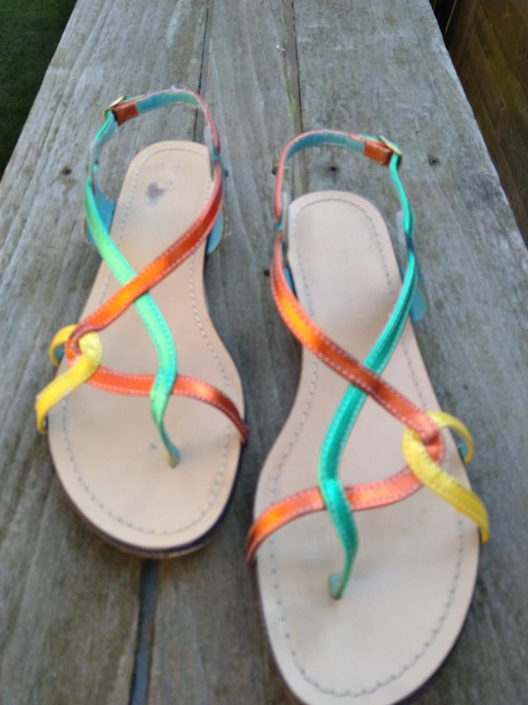 Gekleurde platte Sandalen In Maat 40, Ophalen of Verzenden, Gedragen, Sandalen of Muiltjes