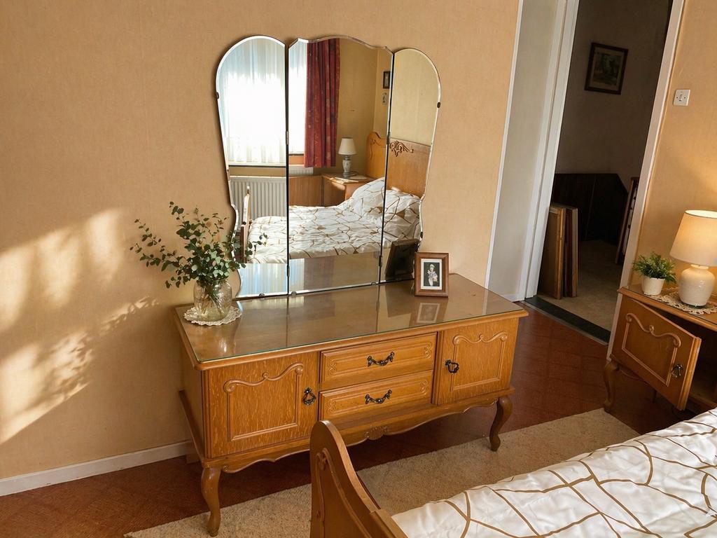 Vintage kaptafel / dressoir met spiegel – complete set, Enlèvement