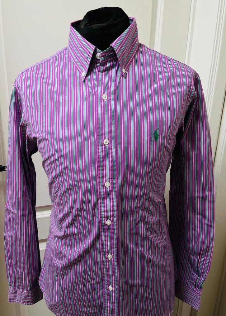 Ralph Lauren Polo Overhemd Custom  M Paars Groen Gestreept, Kleding | Heren, Overhemden, Zo goed als nieuw, Halswijdte 39/40 (M)