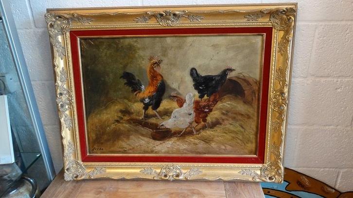 kippenschilderij "Sivel" periode 1900., Antiek en Kunst, Kunst | Schilderijen | Klassiek, Ophalen