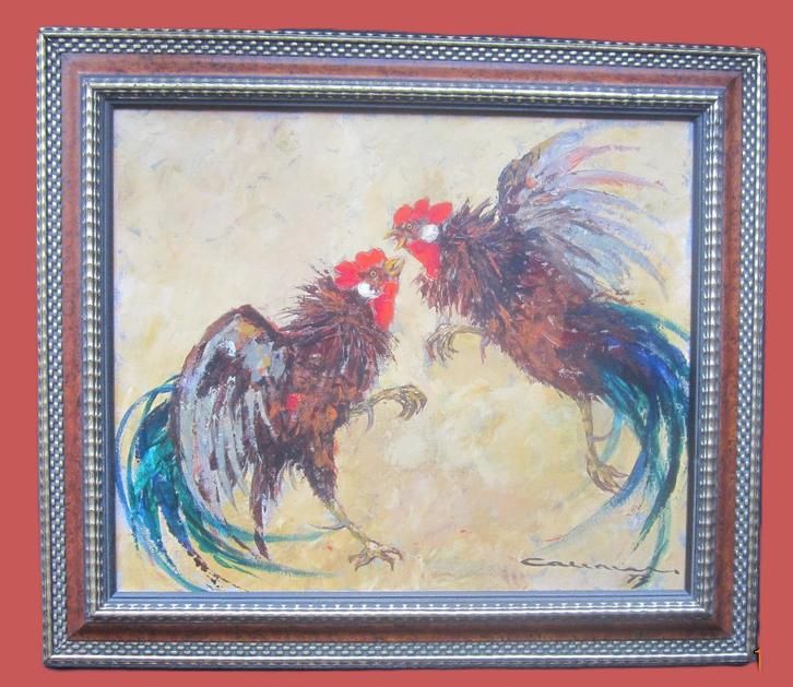 « Fighting Roosters » - J. Callaert (1921 - 1996), Antiquités & Art, Art | Peinture | Classique, Enlèvement