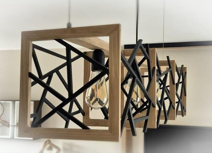 Magnifique Luminaire Suspendu 1 m en Chêne Massif – Design G, Enlèvement ou Envoi, Bois