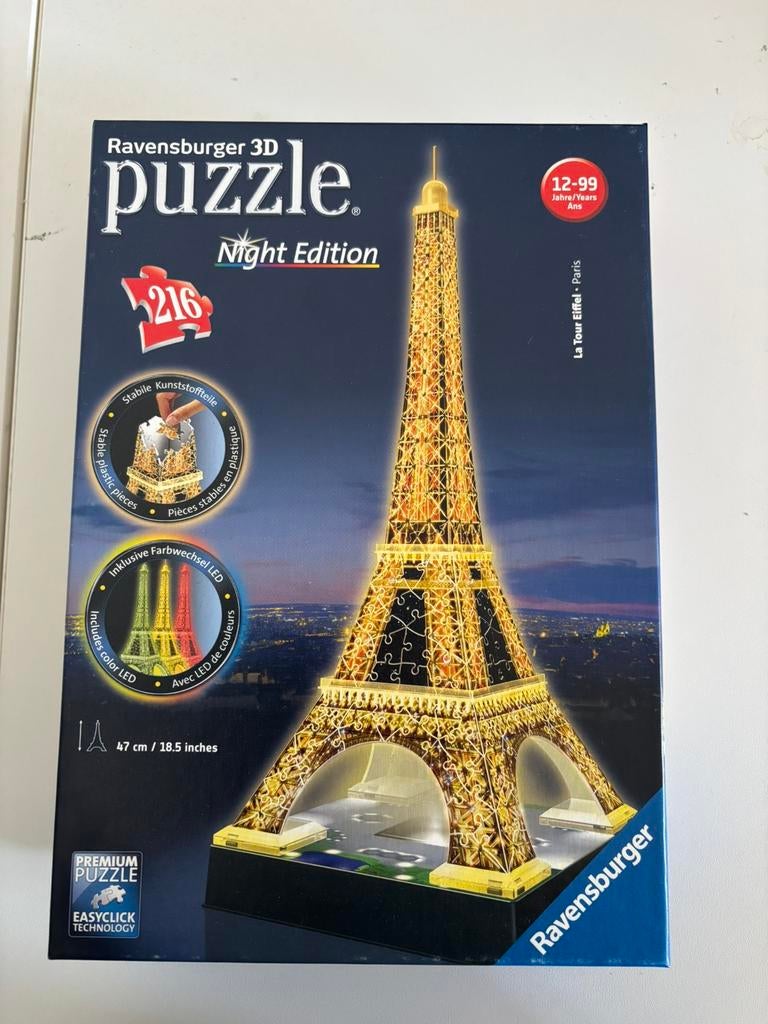 Ravensburger - Eiffeltoren by night, Hobby en Vrije tijd, Ophalen, Minder dan 500 stukjes, Zo goed als nieuw, Rubik's of 3D-puzzel