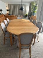 Massieve eiken  eettafel met 8 gestoffeerde stoelen, Huis en Inrichting, Ophalen, Gebruikt, Tijdloos en elegant, 6 tot 8 stoelen