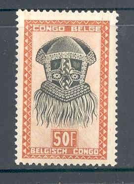 Belgisch Congo 1947 Masker Ba-Kuba stam 50 Fr **, Postzegels en Munten, Postzegels | Afrika, Postfris, Overige landen, Ophalen of Verzenden