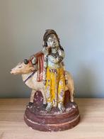 Oud Indisch beeldje Krishna met koe beschilderd terracotta, Ophalen
