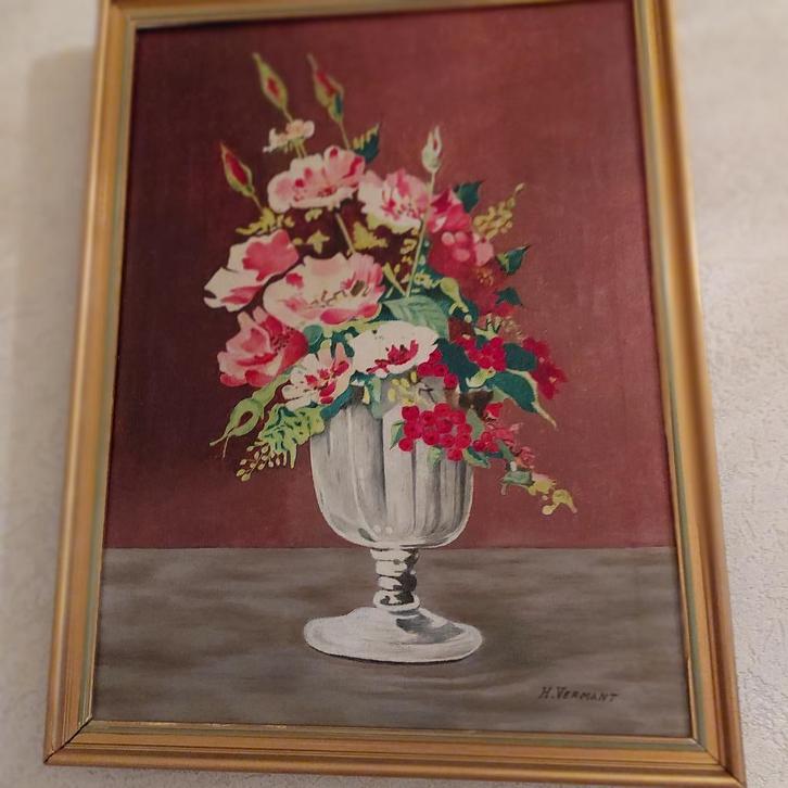 Handgeschilderd vintage bloemenschilderij - H.Vermant, Antiek en Kunst, Kunst | Schilderijen | Klassiek, Ophalen