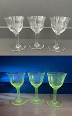 3 Vintage glaasjes met mangaan – uranium style, Antiek en Kunst, Ophalen of Verzenden