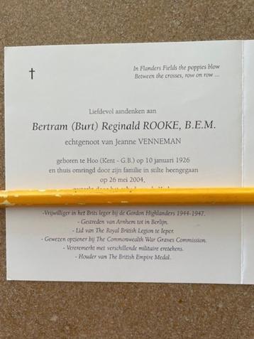 VRIJWILLIGER 44-47 Gordon Highlanders, DHR Bertram ROOKE, Enlèvement ou Envoi, Image pieuse