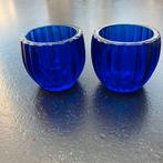 2 donkerblauwe glazen theelichthoudertjes, Ophalen, Overige materialen, Gebruikt, Blauw