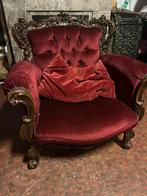 Fauteuil ancien style baroque velours bordeaux, bois sculpté, Enlèvement, Comme neuf, Une personne, Bois