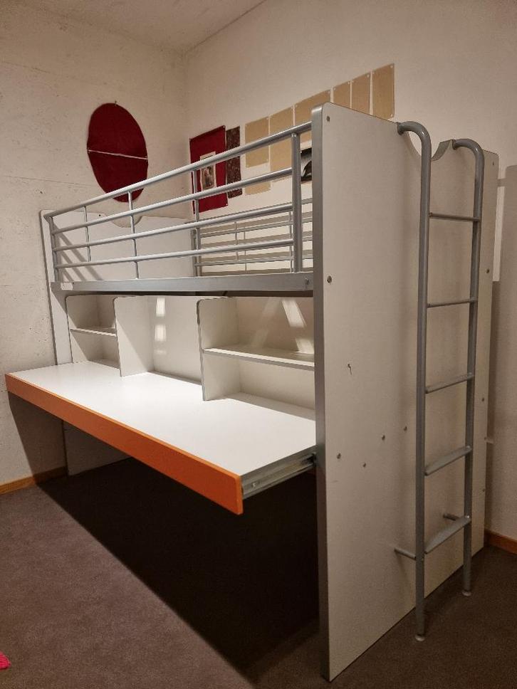 Compact stapelbed met bureau en opberglade, Kinderen en Baby's, Kinderkamer | Stapelbedden en Hoogslapers, Gebruikt, Stapelbed