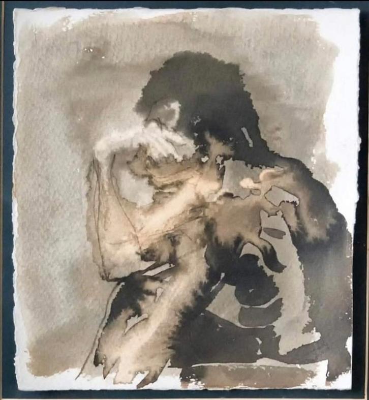 Penseur Encre & Lavis signée Jorge Luis Miranda CARRACEDO, Antiek en Kunst, Kunst | Schilderijen | Klassiek, Ophalen of Verzenden