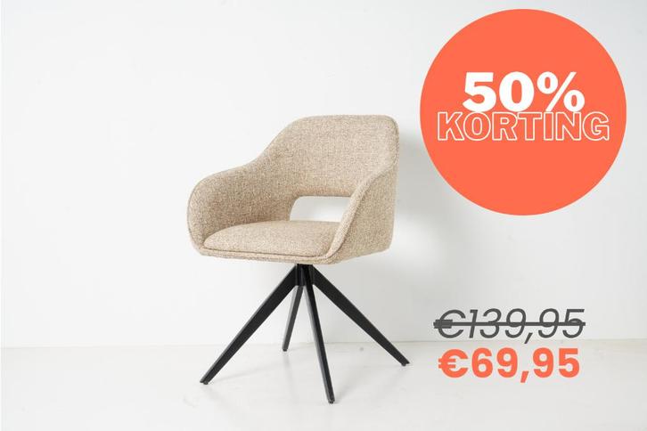 Eetkamerstoel Jordan - Beige grof geweven stof, Huis en Inrichting, Stoelen, Nieuw, Vijf, Zes of meer stoelen, Metaal, Stof, Overige kleuren