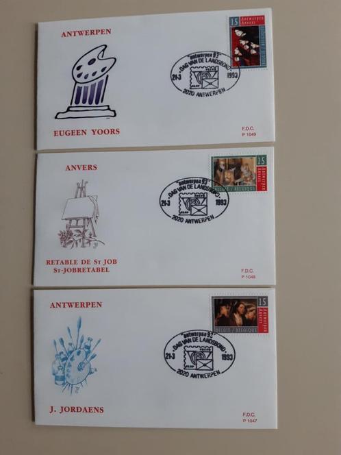 FDC uitgave nr P1047/P1048 en P1049, Postzegels en Munten, Postzegels | Europa | België, Gestempeld, 1e dag stempel, Kunst, Met envelop