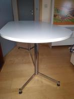Witte ovalen keukentafel op metalen onderstel., Ophalen, Gebruikt, 50 tot 100 cm, Vijf personen of meer