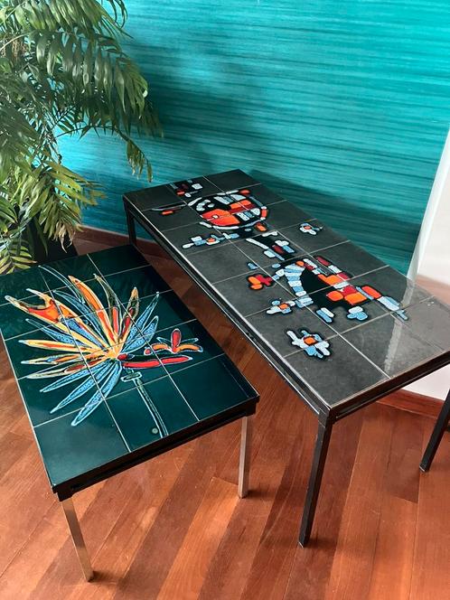 Set vintage mozaïek keramiek Adri salontafels, Huis en Inrichting, Tafels | Salontafels, Gebruikt, 50 tot 75 cm, Minder dan 50 cm