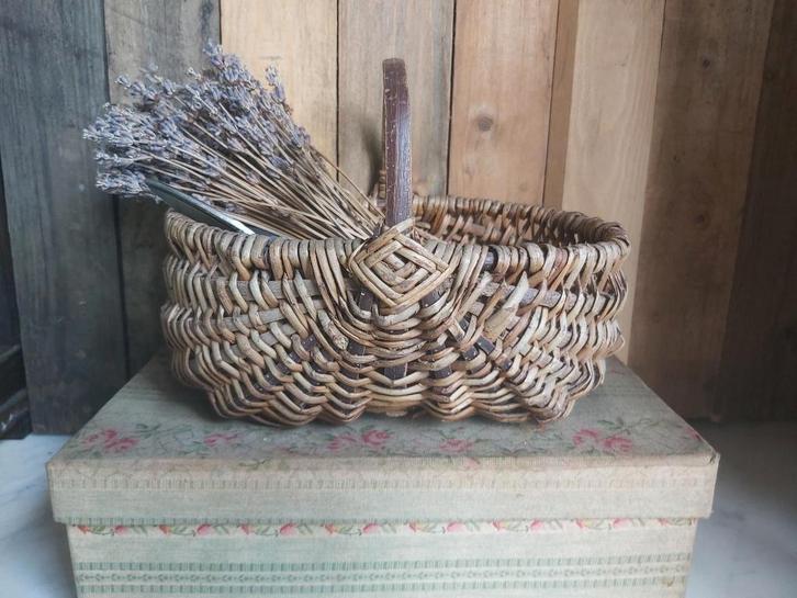Prachtig klein frans oud wilgentenen handvat oogst/plukmand, Antiquités & Art, Curiosités & Brocante, Enlèvement ou Envoi