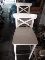 2 chaises de bar en bois blanc, Comme neuf, 90 cm ou plus, Bois, Enlèvement