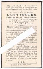 Oorlog. Joosen Leon. °  Eeckeren 1915 † Eeckeren 1937, Verzamelen, Bidprentjes en Rouwkaarten, Ophalen of Verzenden, Bidprentje