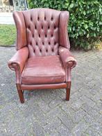 Chesterfield stoel / fauteuil met houten onderstel, Gebruikt, Chesterfield, Hout, 75 tot 100 cm