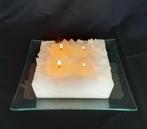 Glazen schaal met kaarsenblok, Enlèvement ou Envoi, Comme neuf, Blanc, Bougie