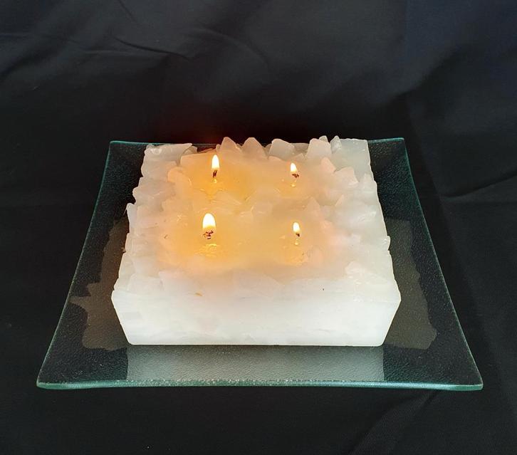 Glazen schaal met kaarsenblok, Maison & Meubles, Accessoires pour la Maison | Bougeoirs & Bougies, Comme neuf, Bougie, Blanc, Enlèvement ou Envoi