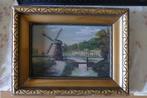 Peinture à l'huile sur toile Le moulin de Pieter, cadre doré, Antiquités & Art, Enlèvement ou Envoi