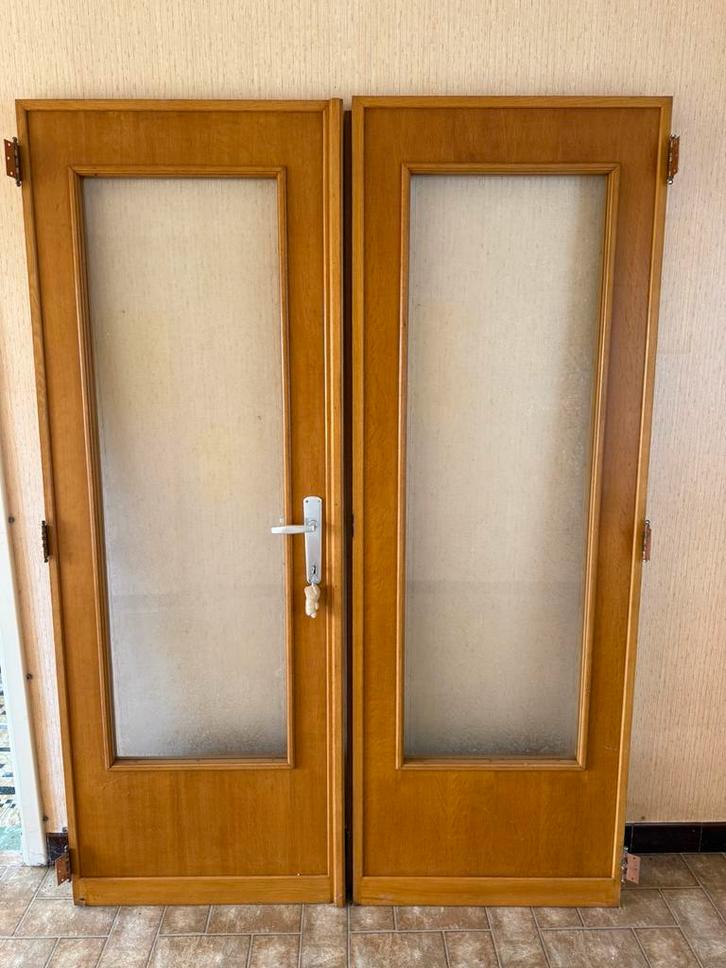 Dubbele houten binnendeur met glas (140cm), Doe-het-zelf en Bouw, Deuren en Vliegenramen, Binnendeur, Glas, Ophalen