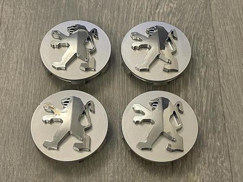 Peugeot Zilver/ Chrome logo Naafdoppen/Naafkappen 60mm, Auto diversen, Wieldoppen, Nieuw, Verzenden