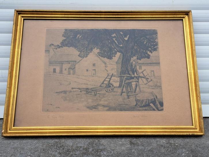 gravure signe michel morsa, Antiek en Kunst, Kunst | Etsen en Gravures, Ophalen of Verzenden