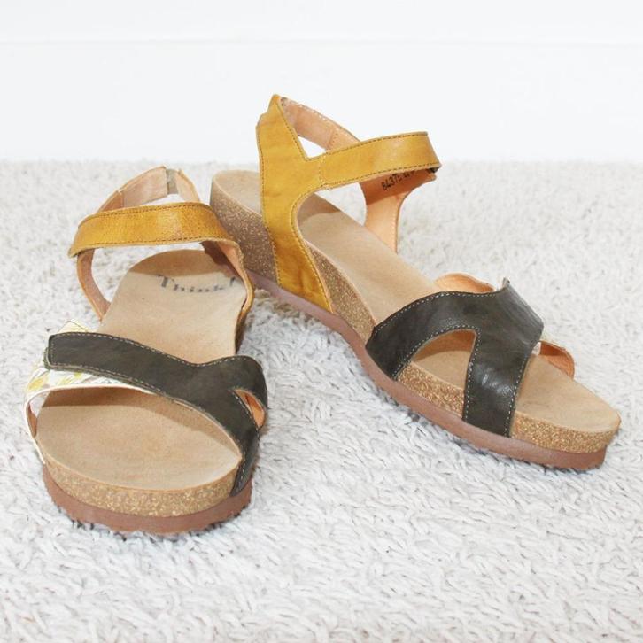 Mooie Leren Think! Sandalen - s23 (Maat 41) € 65,-, Kleding | Dames, Schoenen, Zo goed als nieuw, Sandalen of Muiltjes, Overige kleuren