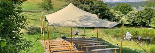 Stretchtent doek 7,5x5 meter, Beige, Tuin en Terras, Partytenten, Nieuw, Overige typen, 2 meter of meer, 5 tot 8 meter, 4 tot 6 meter