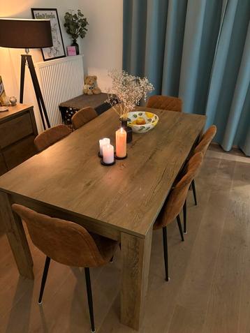 Eettafel MET 6 STOELEN – 160 x 90 cm in wild eikenkleur beschikbaar voor biedingen