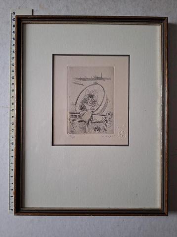 Leuke ets Jaak Gorus kat in emmer. Zicht op rede Antwerpen beschikbaar voor biedingen