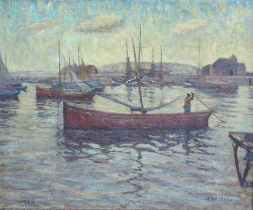 Arthur Willaert (1875-1942): Vissershaven (O/D, 83 x 73 cm), Antiek en Kunst, Kunst | Schilderijen | Klassiek, Ophalen of Verzenden