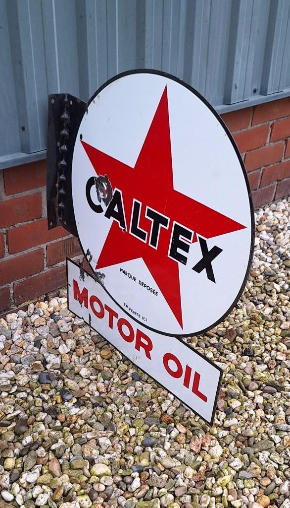 Dubbelzijdig XL emaille reclame bord Caltex Motor Oil️️ ️⛽️, Verzamelen, Merken en Reclamevoorwerpen, Gebruikt, Reclamebord, Ophalen
